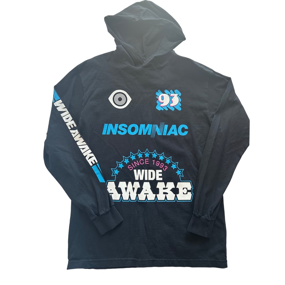 Insomniac Wide Awake Since 93 Hooded Long Sleeve T-Shirt Men's Medium Black